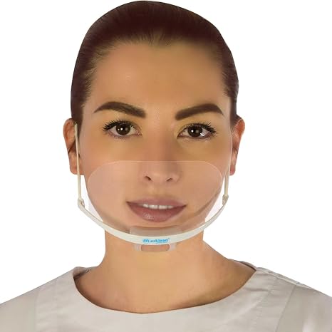 4 Boxes(20 Masks w/Pouches) Clear Transparent Sanitary Mask Anti-Fog Face Mouth Shield Spit Guard Reusable Permanent Makeup microblading Catering