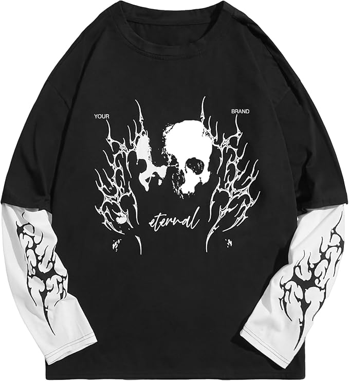 GORGLITTER Men's Y2k Goth Shirt Graphic Oversized Long Sleeve Streetwear