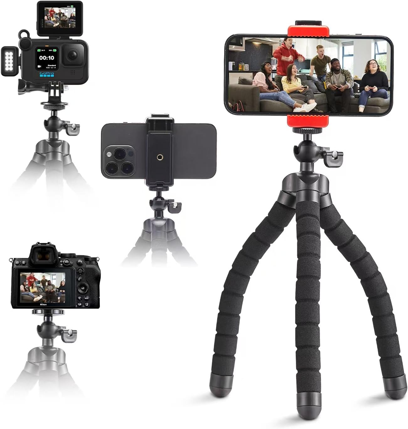 Aitteel Cellphone Tripod,Mini Tripod Holder, Portable Travel Camera Mobile Phone Mount, Flexible Octopus Tripod Stand Desk Travel Outdoor Compatible with iPhone |Android Phones|Cameras|GoPro