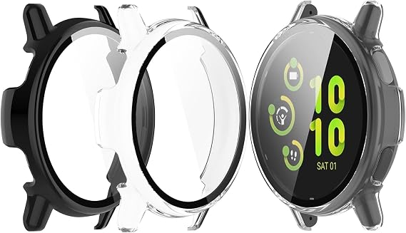 Compatible with Garmin Vivoactive 5 Watch Case Cover, Replacement PC Protective Case Full Cover Built-in HD Tempered Glass Screen Protector for Garmin Vivoactive 5 Smart Watch (Black&Clear)