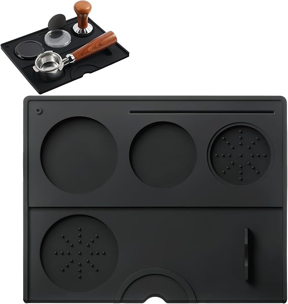 HOTUT Coffee Tamper Mat, 25 * 20 cm Espresso Silicone Mat, Tamping Mat, Non Slip Countertop Coffee Tamper Mat, Coffee Espresso Flat Tamping Mat for Barista Tool Home Kitchen Coffee Shop