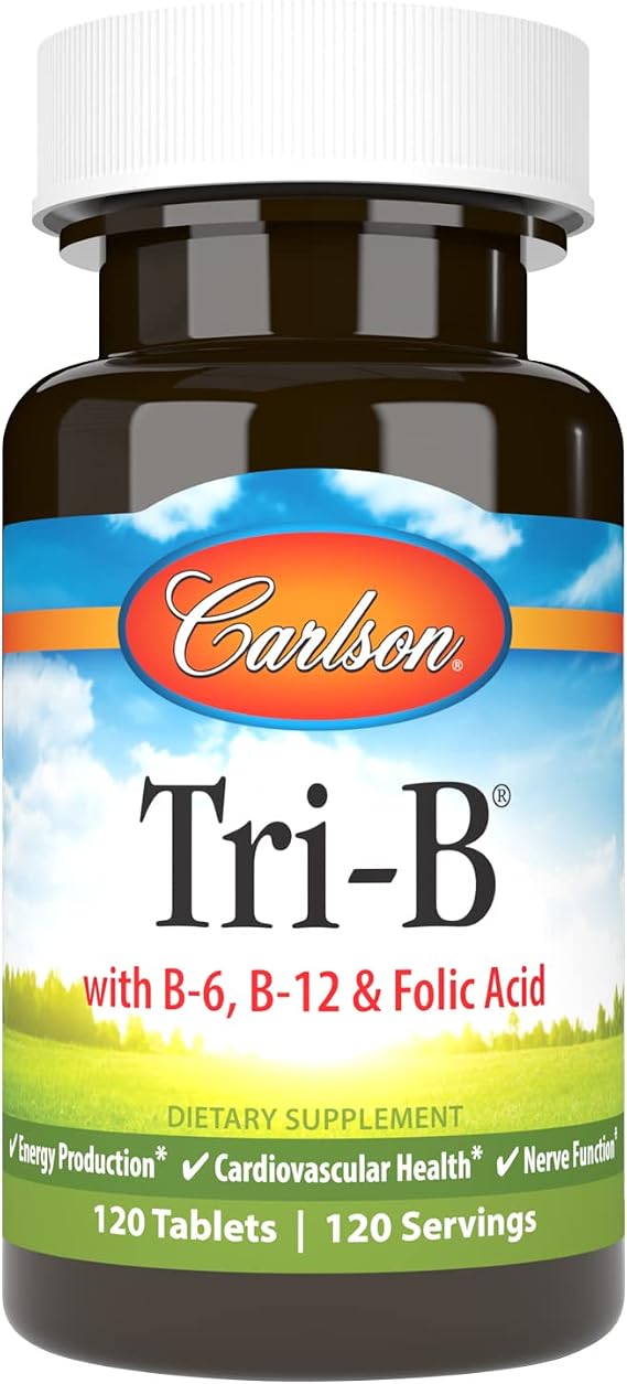 Carlson Tri-B, Vitamin B Complex, 25 mg Vitamin B-6, 120 Tablets | 400 mcg Vitamin B-12; Folic Acid; B Complex Vitamins; B12 Supplement; B Vitamin Complex