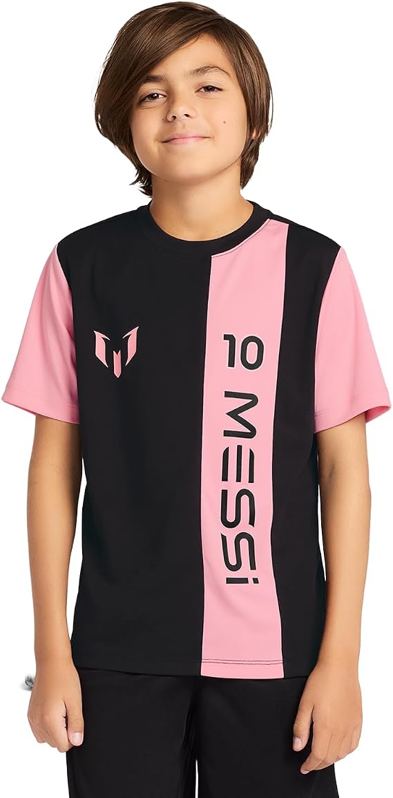 Messi Boys' Lifestyle Short Sleeve Top, Loose-fit Shirt with Logo, Comfortable, All-Day Wear