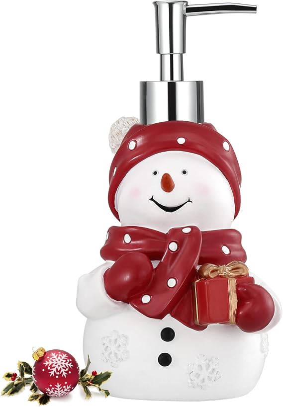 Luxspire Snowman Soap Dispenser, Christmas Decor Resin Liquid Hand Soap Dispenser Refillable Dish Soap Lotion Bottle Jar No Leak for Kitchen Shower Bathroom Countertop, 450ml