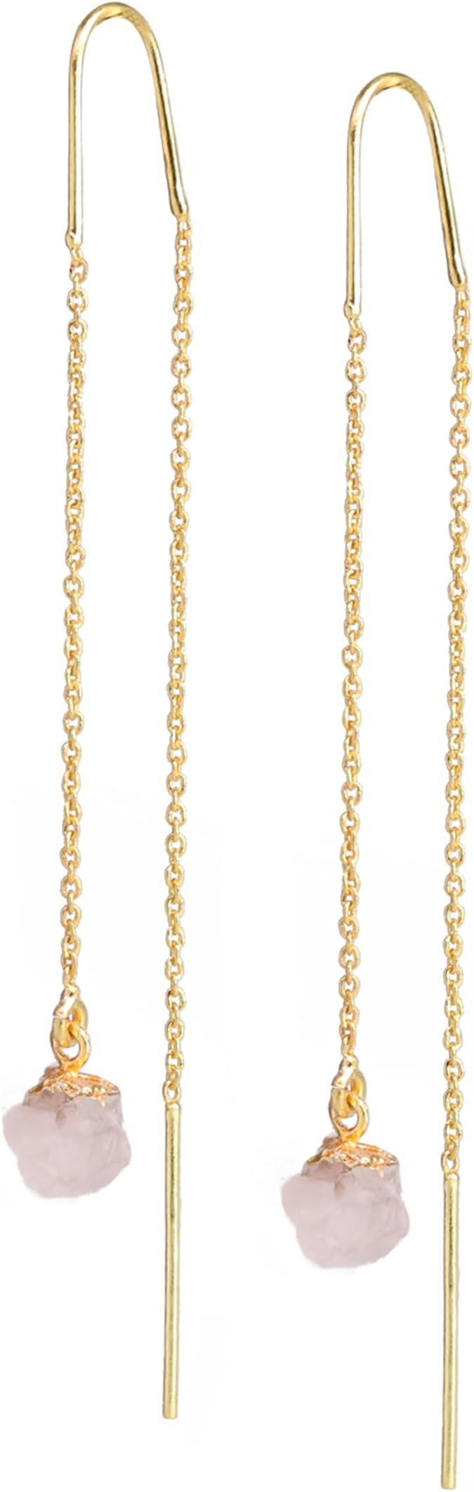 Chain Threader Drop Gold Plated Earrings for Women | Natural Birthstones Gift for Birthday Wedding Anniversary Valentine's Day Stone size Approx 5-8mm