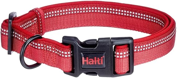 HALTI Comfort Collar - Nylon and Neoprene-Padded Comfy Dog Collar, Reflective, Easy to Fit & Use. Colorful two-tone design, Suitable for Large Dogs (Size L, Red) | Premium Comfy Dog Collar | Nylon with Neoprene-Padding | Reflective | Suitable for Large Dogs and Puppies
