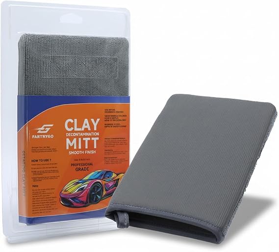Polishes Clay Mitt - Medium Grade Clay Bar Infused Mitt | Quickly Removes Embedded Contaminants, Overspray, Iron Particles and Road Film from Paint, Glass and Smooth Vehicle Surfaces