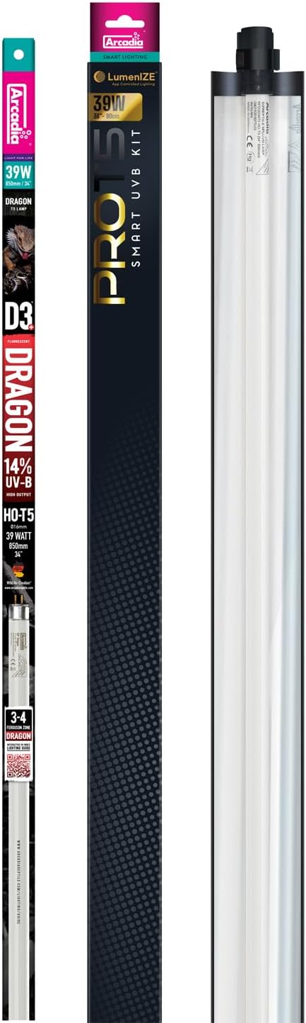 Arcadia LumenIZE ProT5 Reptile Light Fixture Kit 36" Long 39 Watts 14% UVB Dragon Smart UVB Light for Reptiles, Turtles, Snake, Bearded Dragon Lamp, Long Lasting Easy to Use Professional Lighting