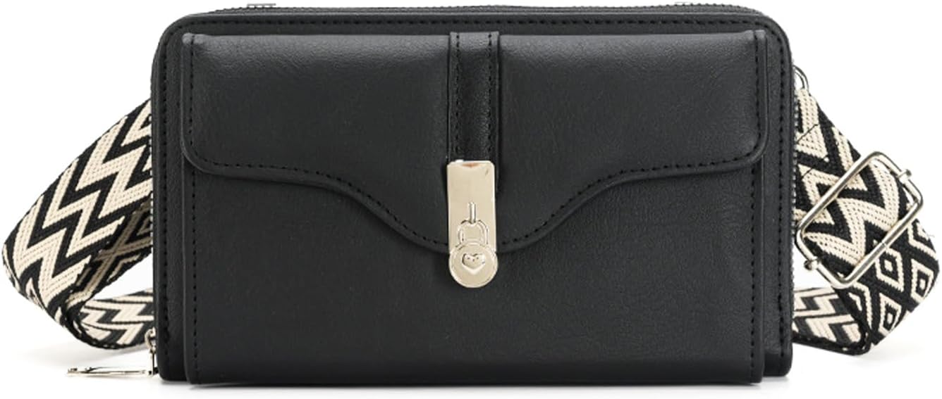 PU Leather Small Crossbody Bags for Women Cellphone Wallet Purses with Credit Card Slot Adjustable Strap-Black