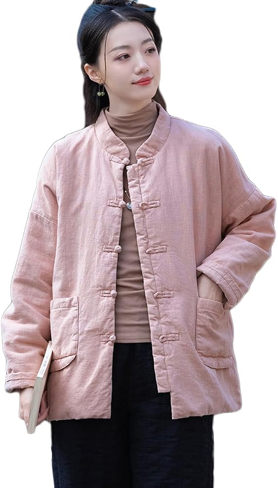 Ystylee Warm Quilted Jackets for Women Long Sleeve Chinese Frog Button Down Winter Jacket Coats with Pockets