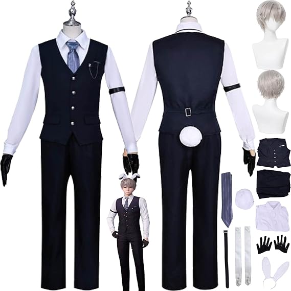 Game Character Xavier Cosplay Costume Outfit Love and Deepspace Zayne Rafayel Uniform Full Set Halloween Carnival Dress Up Suit with Wig Headdress Tail for Men Boys