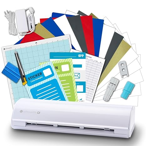 Silhouette Cameo 5 Alpha Starter Set + 1 Year Support White/Black/Matte Pink/Bianco Carrara, 15 Sheets & Work Included, Office Equipment, Cutting Machine, Silhouette CAMEO5α White