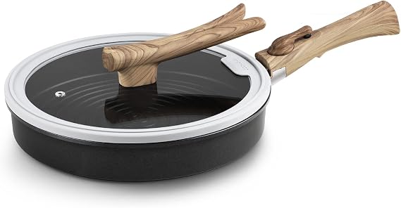 Nonstick Frying Pan 100% PFOA Free Cookware Induction Skillet Stir Fry Pan (Solid Black with lid, 11 inch)