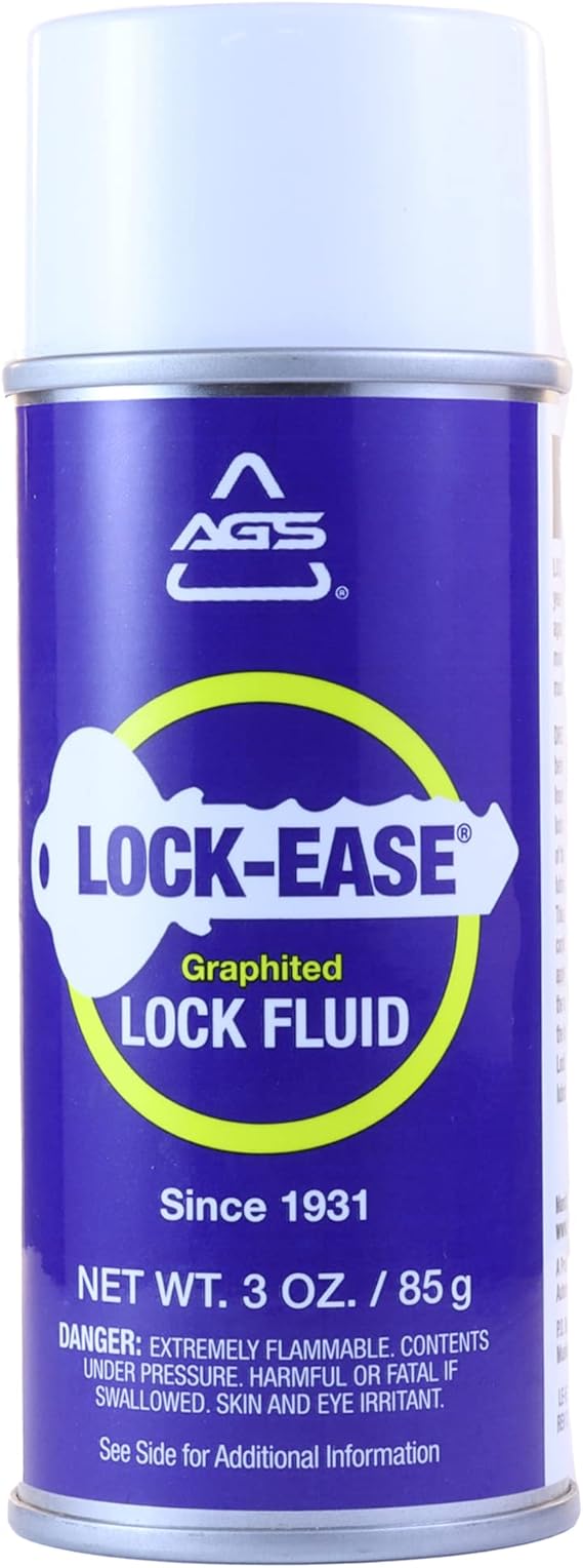 AGS Automotive Solutions Lock-Ease Graphite Lock Lubricant 3oz Aerosol, Prevents Freezing, Reduces Friction, No Residue, Protects Against Wear & Rust