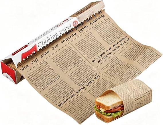 Non-stick Baking Paper Roll, Newspaper Print Design, Food-Safe Wrapping Paper for Baking Cookies, Bread, Pizza, Meat, and Vegetables