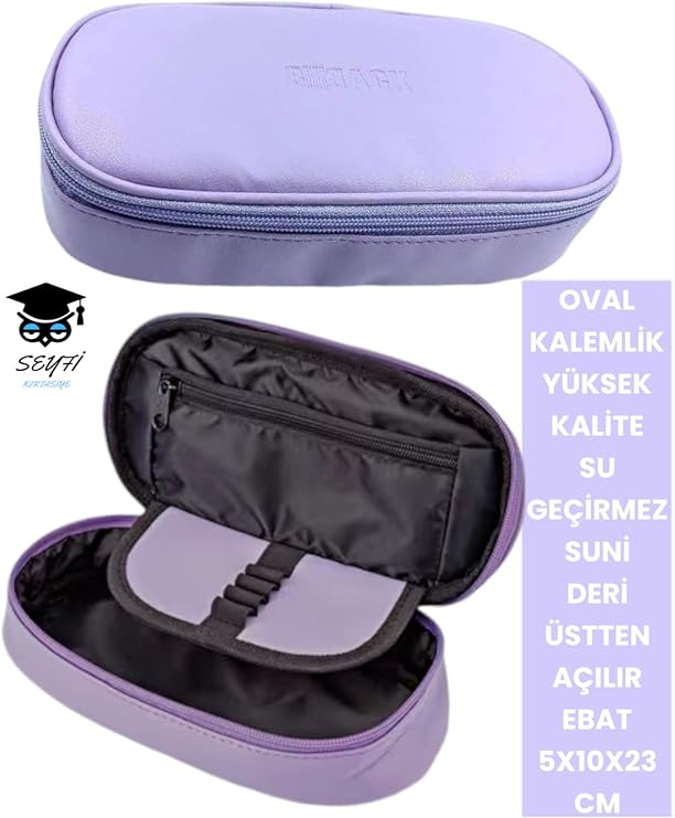 SEYFİKİRTASİYE Oval Kalemlik, Üstten Açılır, Su Geçirmez Kumaş, 5x10x23 cm, Lila