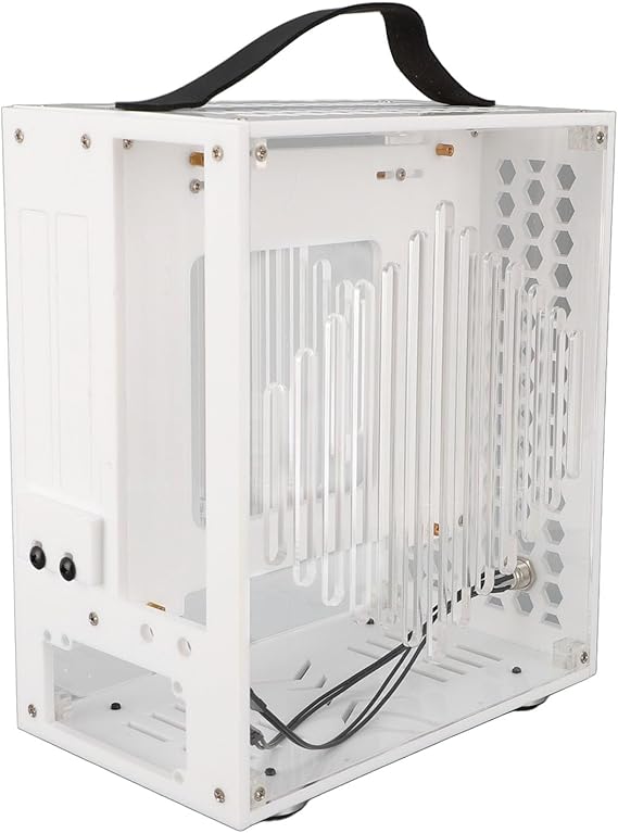 Miniature ITX PC Case, 23x20.5x12cm Desktop Computer Gaming Case, 360 Degree Open Hollow Airflow Case, DIY Desktop ITX Chassis (White)
