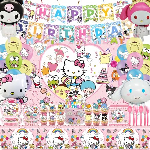 Birthday Decorations, Party Decorations,Anime Themed Party Supplies Include Cake Topper,Cupcake Topper,Latex Balloons,Foil Balloons,Banner,Backdrop,Tablecloth