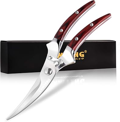 sharp Poultry Shears,Good Grips Spring Loaded Poultry Scissors, Heavy Duty Kitchen Shears For Meat, Poultry & More, Multipurpose Kitchen Scissors with Pakka wood ox horn handle