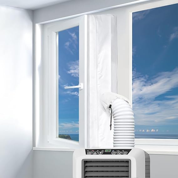 Portable Air Conditioner Window Seal 400CM for Casement Windows, AC Window Seal Kit with Adjustable Cuff and Double Zipper, Fits 5.5-6.5 Inch Exhaust Hoses [Energy Class A]