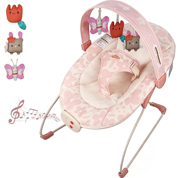 Tiny Marvels Baby Bouncer, Baby Bouncer Seat with Music for 0-6M, 20lbs