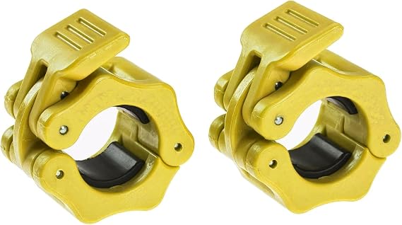 Hacuba Fitness 1 Inch Barbell Clamps - Quick Release Pair of Locking 1'' Diameter Standard Bar Weight Plates Collar Clips for Workout Weightlifting Fitness Training Bodybuilding (Yellow)