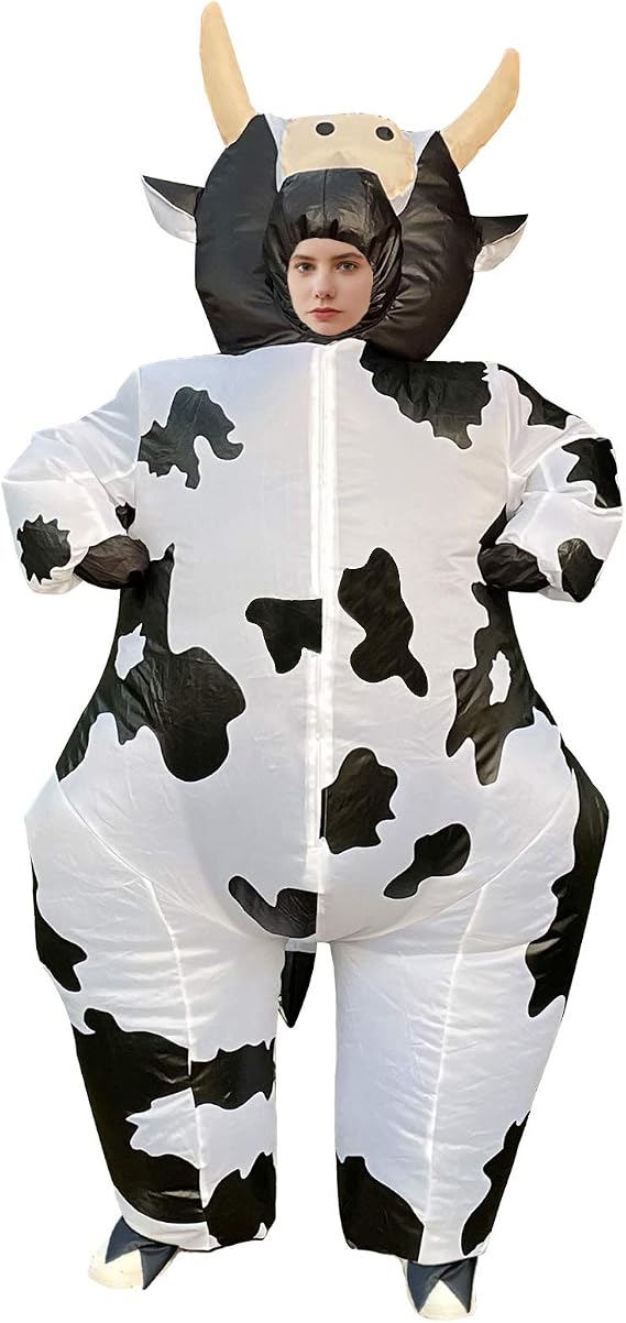 Arokibui Inflatable Cow Costume Blow up Costume for Cosplay Party Festival Halloween Parade Carnival Suit Jumpsuit