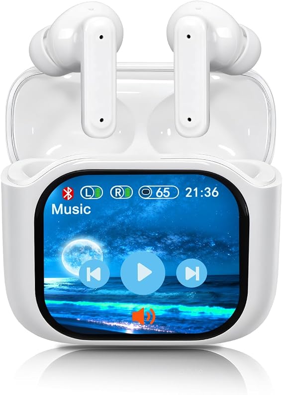 Bluetooth Earphones In-Ear Headphones with Touch Screen White