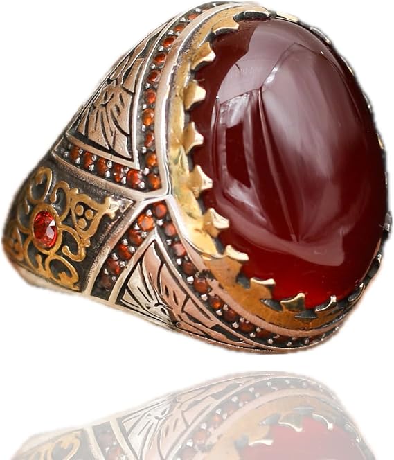 Agate Aqeeq Men Ring, Men Silver Ring 925, Red Aqeeq Ring Men, Turkish Ring Man, Ring With Stone, Gemstone Ring For Men