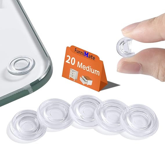 Glass Table Top Bumpers 20PCS 18mm Non Adhesive Medium Rubber Bumpers Anti Slip Pads Clear for Glass Top