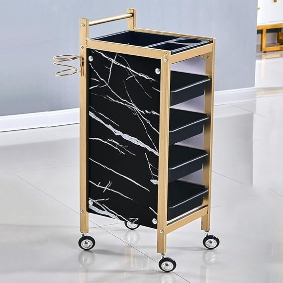 Salon Trolley Cart on Wheels, 5 Tray Beauty Storage Trolley, Rolling Salon Cart for Hair Stylist for Beauty Barber Shop