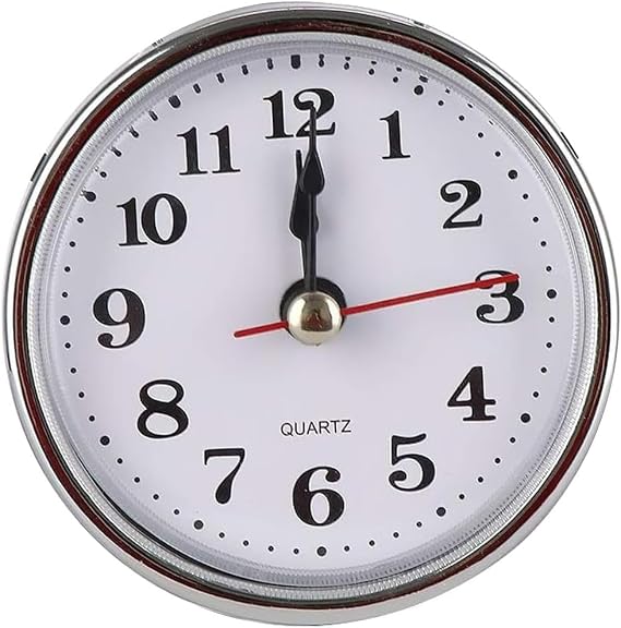 Silver Mini Clock,Insert 2-1/2Inch 65mm Round Movement Clock,Head Mini Home Décor Products,White Face Tone Arabic Numerals,Desk and Shelf