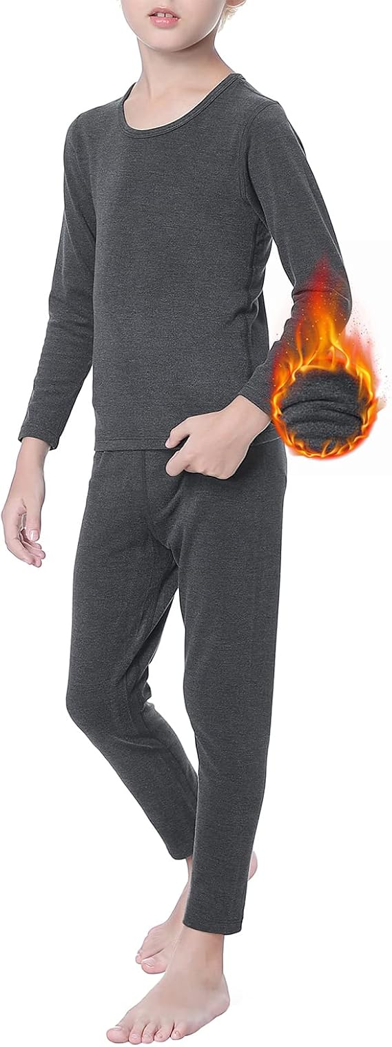American Trends Heavyweight Thermal Underwear Base Layer Set for Boys | Fleece Lined, Moisture Wicking, 4 Way Stretch, No Itchy, Winter Underwear for Skiing, Sledding, Snow Play