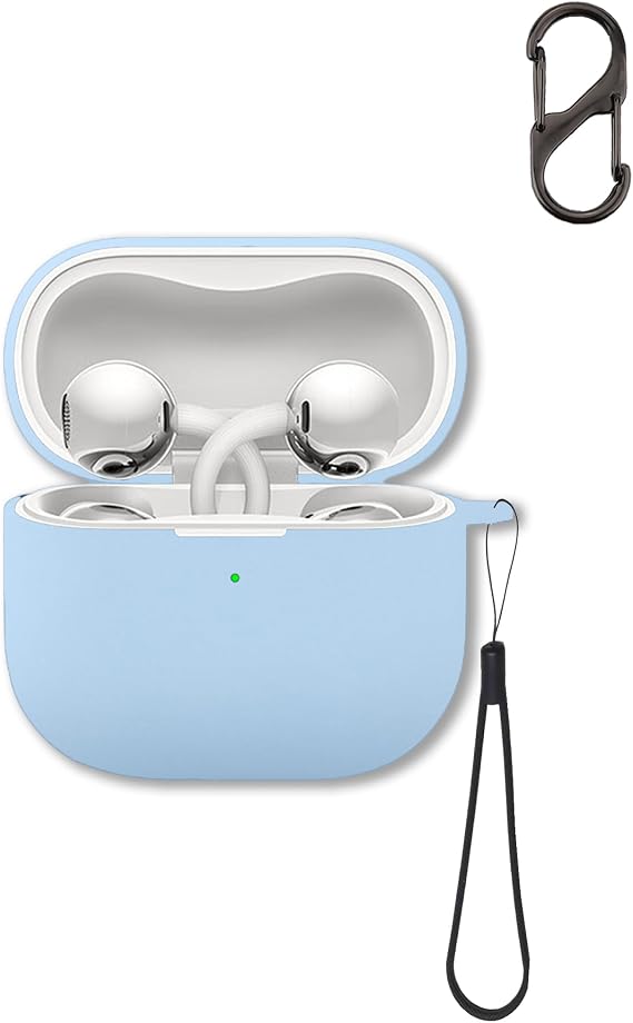 Case for Huawei FreeClip 2 Earbuds (Sky Blue) | Soft Silicone Protective Cover with Carabiner and Lanyard, Shockproof