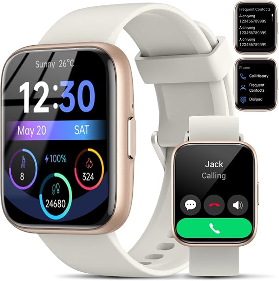 JeeJTek Smart Watch for Men Women - Answer/Make Calls/Quick Reply/AI Voice Assistant, 1.83"" for Android iPhone Samsung Compatible IP68 Smartwatch Fitness Tracker Blood (Rose Gold+White, 1.83"")