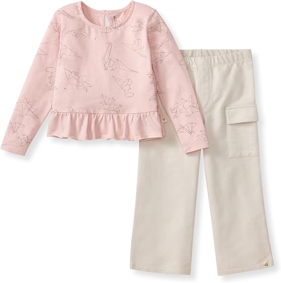 Burt's Bees Baby Baby Girls Long Sleeve Top and Pant Set, 100% Organic Cotton Outfit