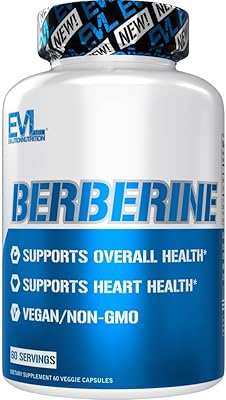 Evlution Nutrition Berberine - Supports Heart Health & Overall Health - 500mg Pure Berberine Per Serving - Vegan Formula - Non-GMO - Dietary Supplement - 60 Servings - 60 Veggie Capsules