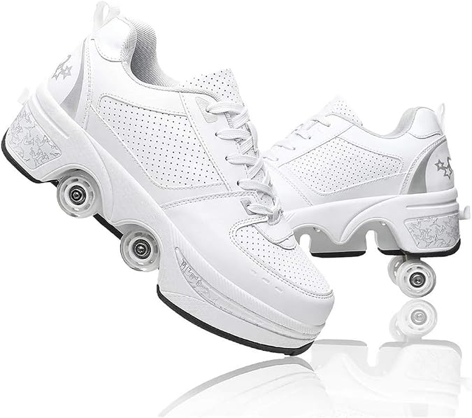 Roller Skate Shoes for Women and Men Kick Roller Shoes Double-Row Roller Skates Retractable Deformation Shoes That Turn into Rollerskates Sneakers Outdoor Roller Skating Shoes for Girls Boys