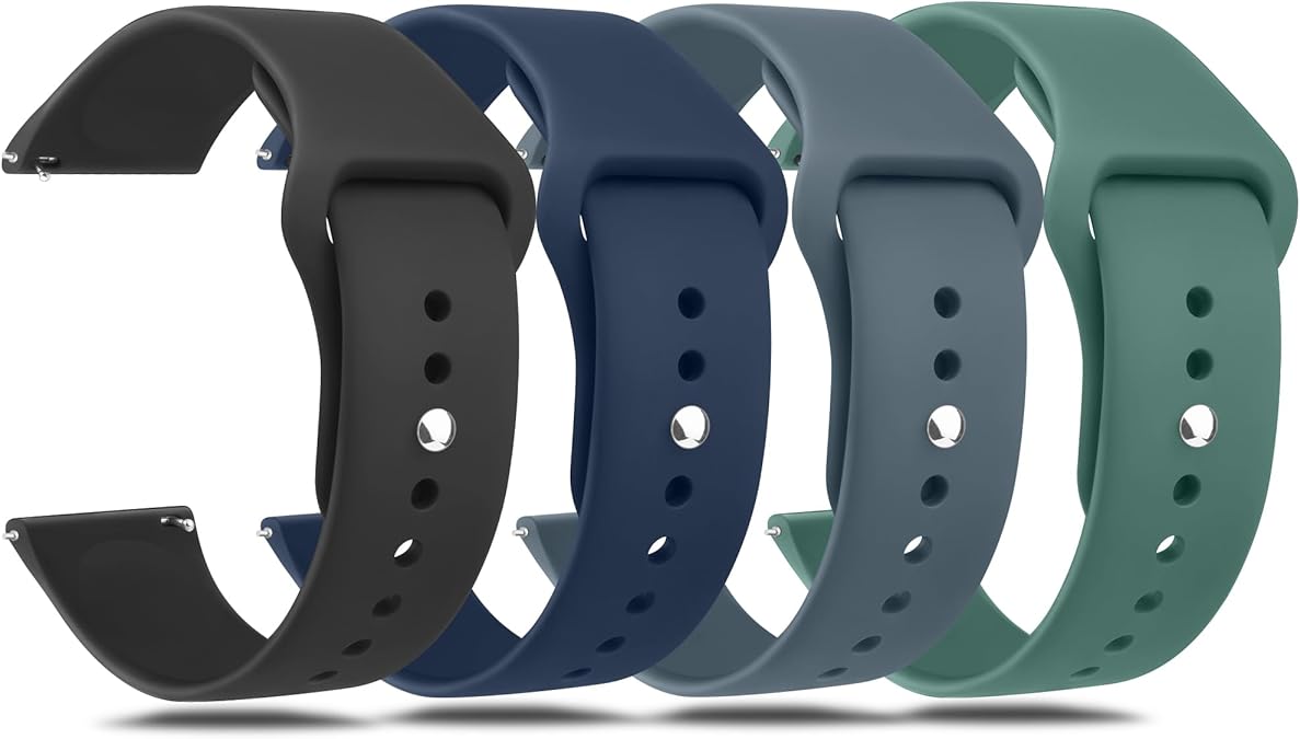 Amzpas 20mm 22mm Watch Bands Quick Release Watch Straps, 4 Pack Soft Silicone Replacement Sport Watch Wristbands for Women Men