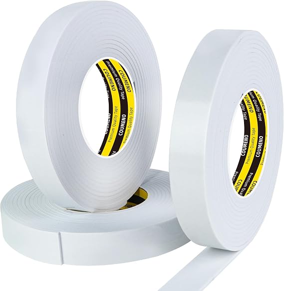 3-Pack White Foam Tape, 25mm x 5m, Door & Window Weather Stripping. | 3mm Thick Single-Sided EVA Sealing Strip. Door & Window Draught Excluder for Soundproofing, Heat Insulation, Anti-Collision.