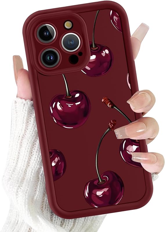 Coalbooliy Mobile Phone Case for Samsung Galaxy A54 5G Case 6.4 Inches Aesthetic Cherry Pattern Design Red Matte Cute Girls Women Protective Silicone Thin TPU Case Shockproof Camera Protection Bumper Cover 02