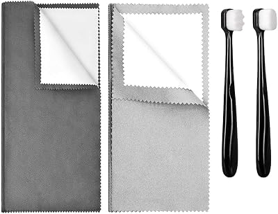 Syyflibb 2PCS Jewelry Cleaning Cloth, Silver Polishing Cloth Jewelry,2 PCS Ultra-Soft Brushes Flat & Wave for Cleaning Gold, Diamonds, Platinum, Gemstones, Coins Black and Gray