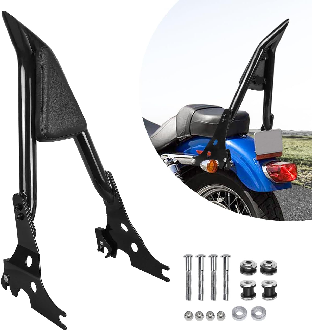 Detachable Passenger Backrest Sissy bar with Back Rest Pad Rotary Docking Latches Clips Compatible with for 2004-2023 Harley Sportster 883 1200 XL XLH Rear Sissy Bar Backrest