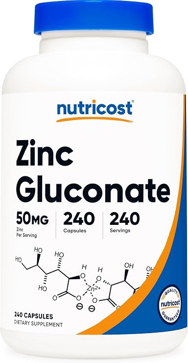 Nutricost Zinc Gluconate 240 Vegetarian Capsules (50mg) Gluten-Free