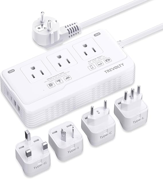 2000W Voltage Converter US to Europe for Hair Dryer, 220V to 110V Converter for European Travel with 3 AC 2 USBC 2 USBA Ports, European Travel Plug Adapter with Plug