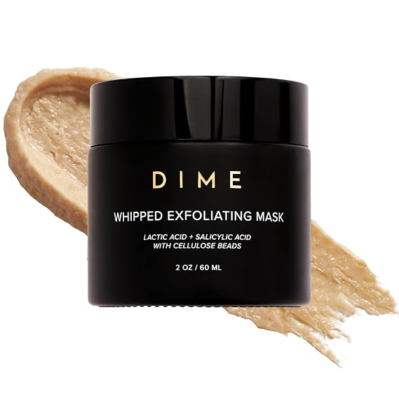 DIME Beauty Whipped Exfoliating Face Mask - Gentle Scrub, 2 oz | Salicylic Acid, Lactic Acid & 3-size Cellulose Beads. Pore-cleansing, smoothing facial exfoliator.