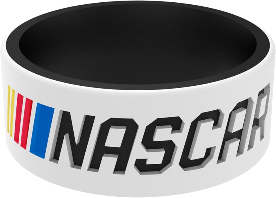 QALO Silicone Strata Ring for Men, CF NASCAR Black & White (Size 9) - Mens Race Day Bands - Premium Fashion Jewelry is Durable & Breathable Silicone Rings for Him