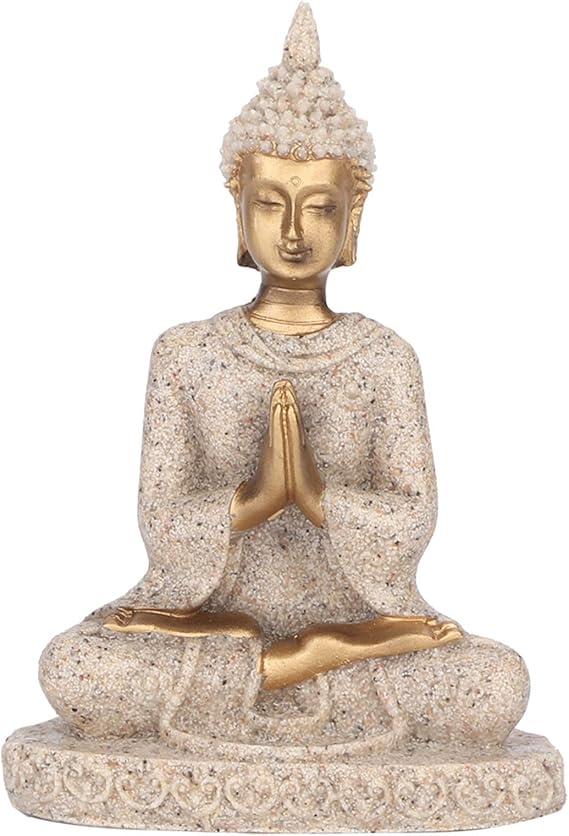 Meditating Seated Buddha Statue, Zen Garden Buddha Statue Sculpture, Meditating Buddha Sitting Sculpture Decor, Sandstone Ornament Figurine for Home, Office, Car, Table Decoration(A Gold)
