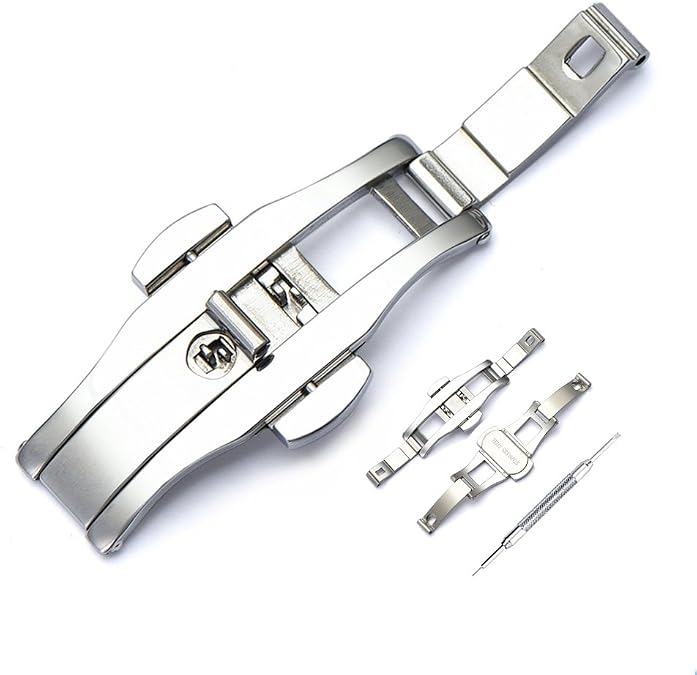 Stainless Steel Butterfly Deployment Clasp Push Button Folding Buckle Replacement for Steel Watch Strap/Ceramic Watchband