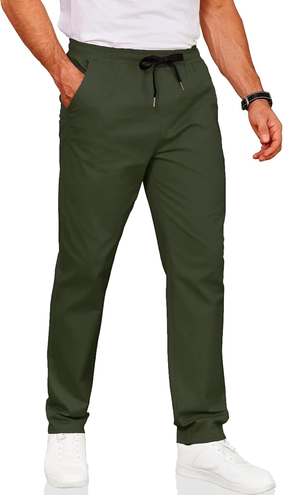 COOFANDY Men's Drawstring Casual Pants Cotton Twill Elastic Waist Chino Pants